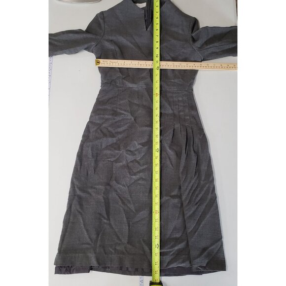 Vintage 90s Alamode Gray Long Sleeve Midi Dress Timeless Classic Minimalist - Picture 4 of 6